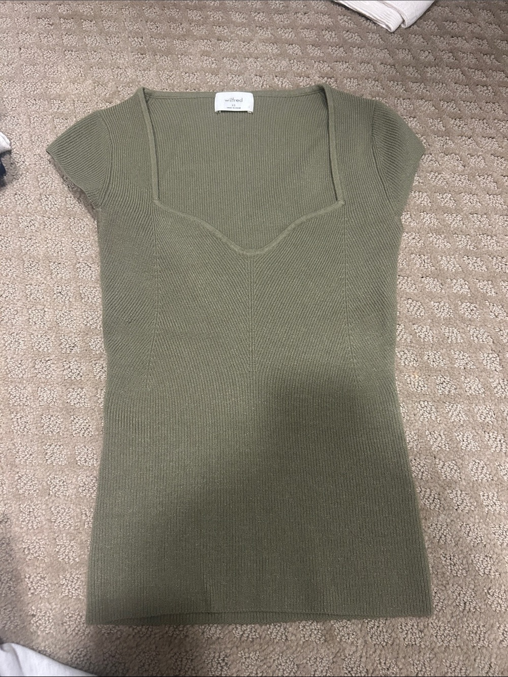 Wilfred Olive Ribbed Square Neck Knit Top